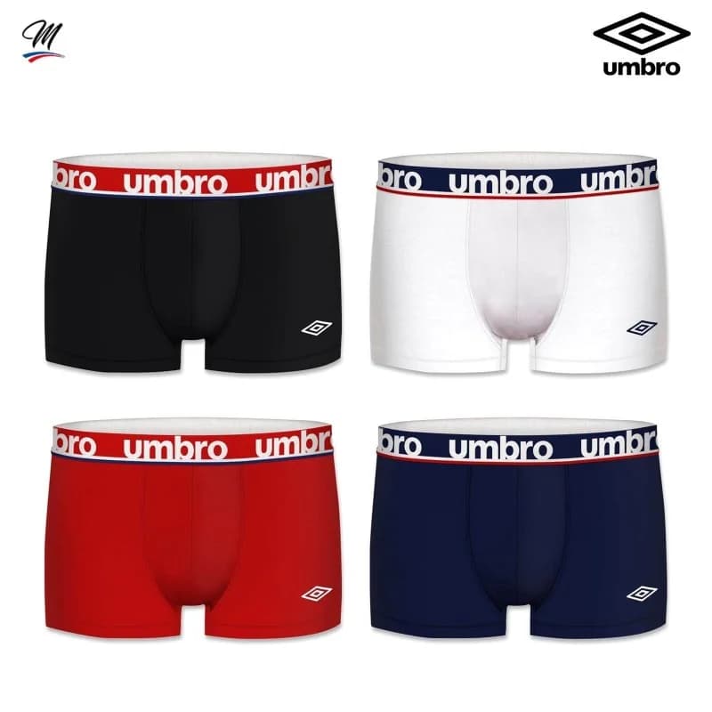 Umbro - Lot de 4 Boxers Homme 100% Coton XXL Noir / Rouge / Marine / Blanc