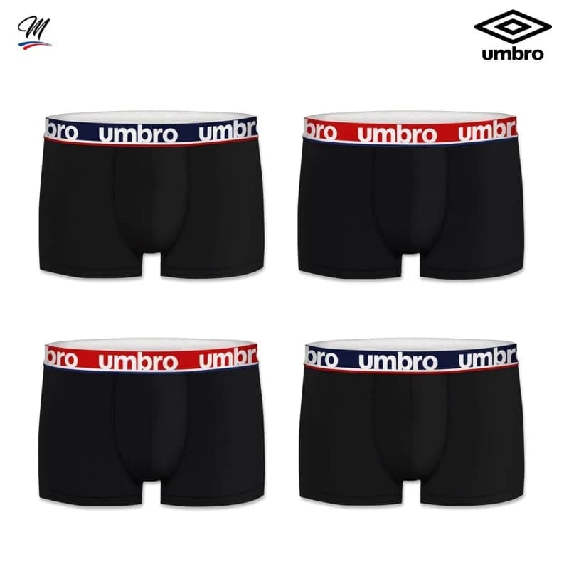 Umbro - Lot de 4 Boxers Homme 100% Coton L Noir / Noir / Noir / Noir