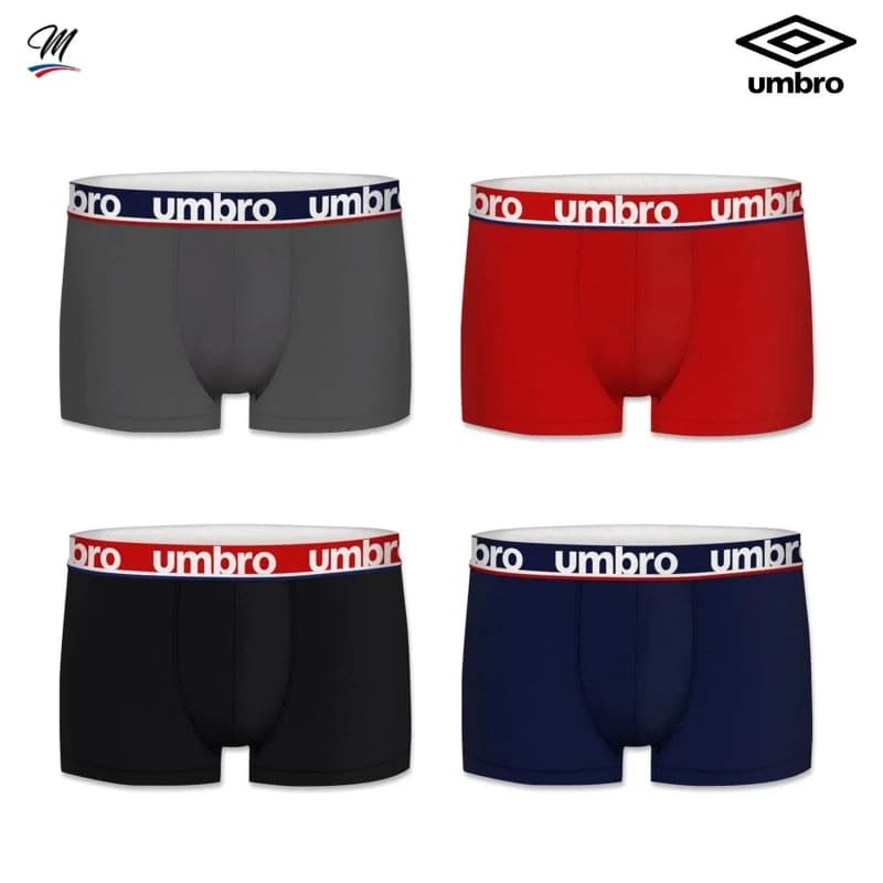 Umbro - Lot de 4 Boxers Homme 100% Coton M Noir / Rouge / Marine/ Gris