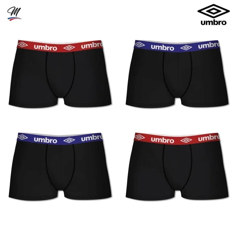 Umbro - Lot de 4 Boxers Homme en Coton M Noir / Noir / Noir / Noir