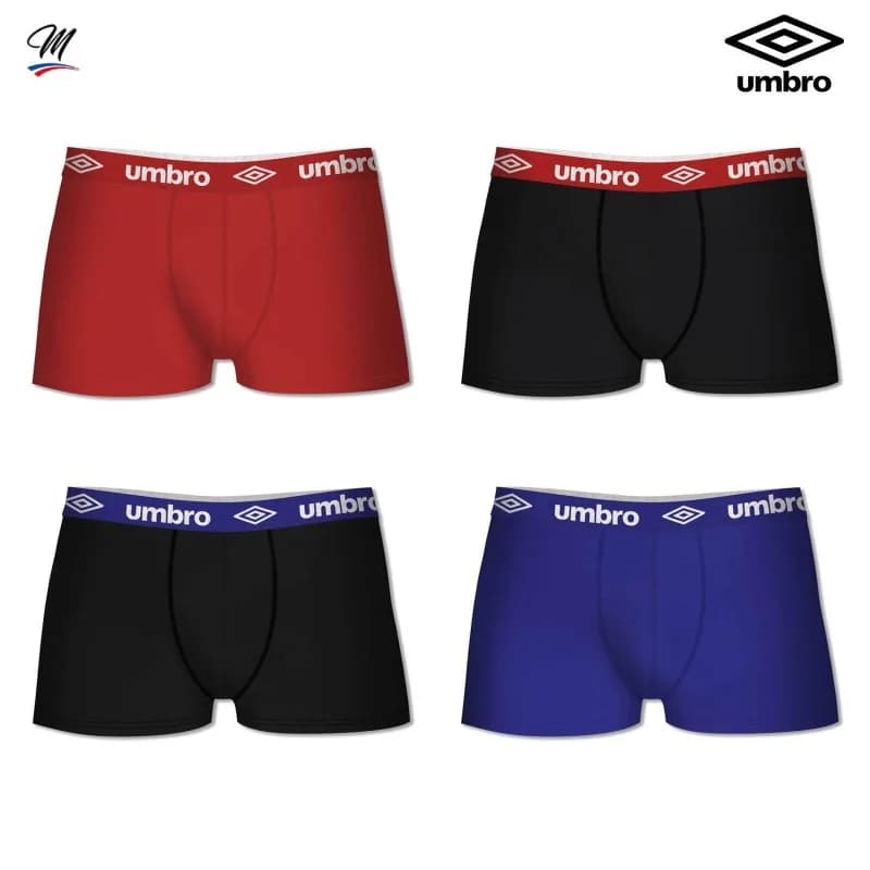 Umbro - Lot de 4 Boxers Homme en Coton M Noir / Noir / Rouge / Bleu