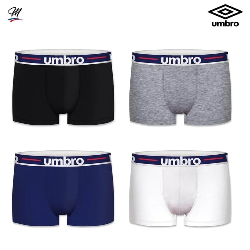Umbro - Lot de 4 Boxers Homme en Coton XXL Noir / Gris / Bleu / Blanc
