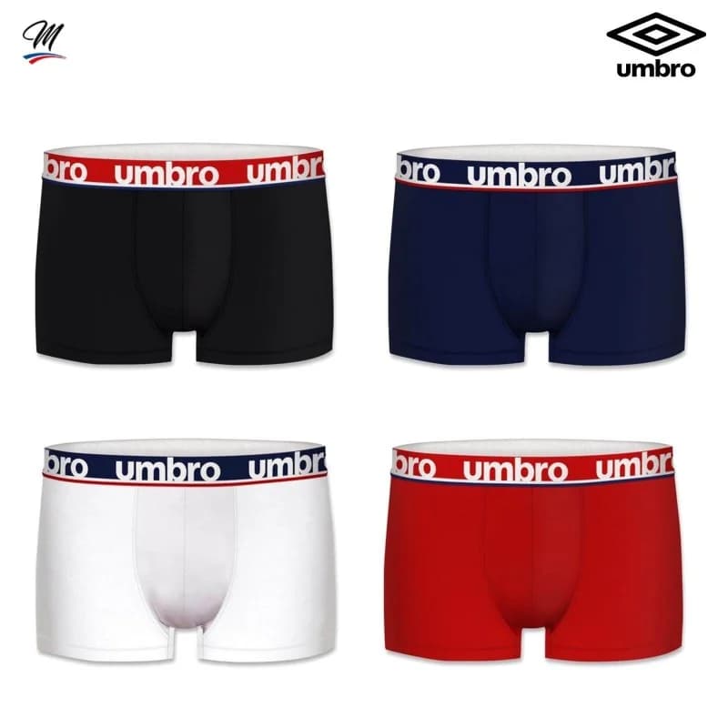 Umbro - Lot de 4 Boxers Homme en Coton M Noir / Rouge / Marine / Blanc