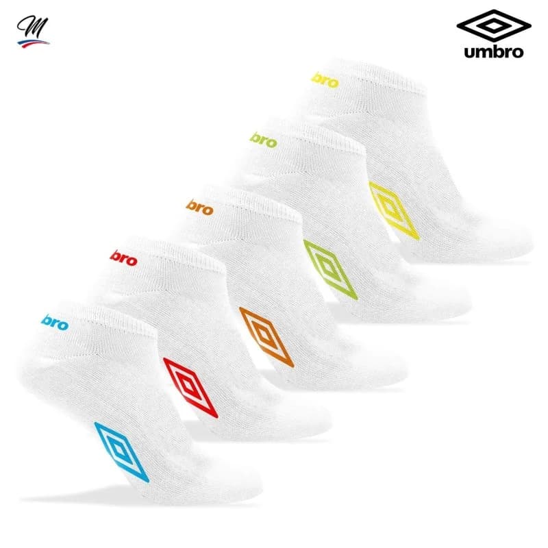 Umbro - Pack de 5 Paires de Chaussettes Sneaker 39-42 Blanc / Multicouleur