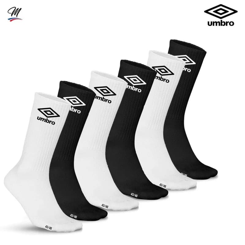 Umbro - Pack de 6 Paires de Chaussettes de Sport "Umbro Logo" 39-42 Noir et Blanc
