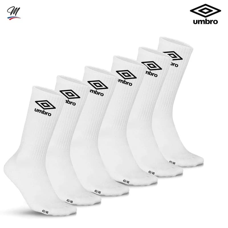 Umbro - Pack de 6 Paires de Chaussettes de Sport "Umbro Logo" Blanc 39-42