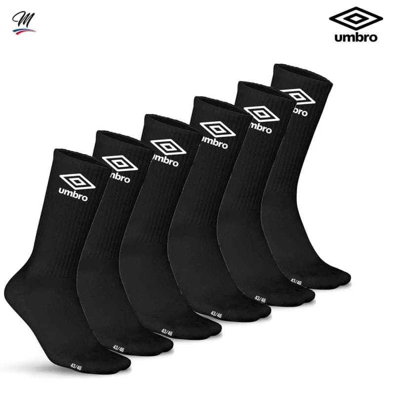 Umbro - Pack de 6 Paires de Chaussettes de Sport "Umbro Logo" Noir 39-42