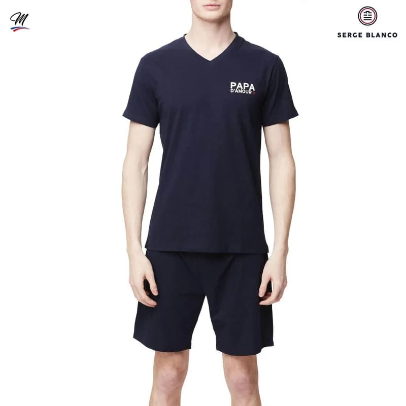 Serge Blanco - Pyjama Court en Coton "Papa d'Amour" Noir XXXL