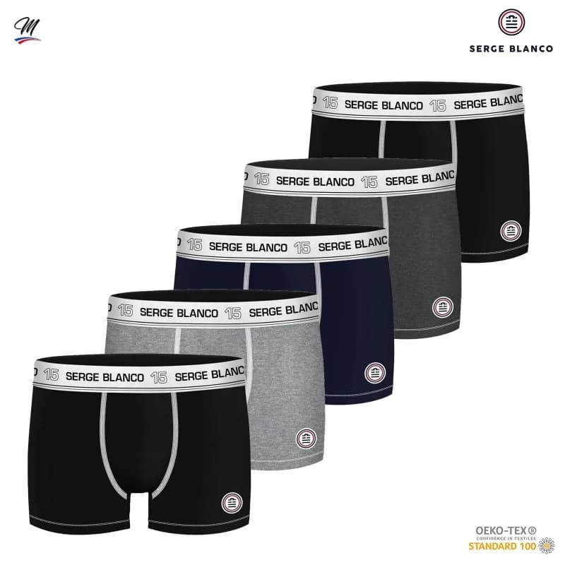 Serge Blanco - Lot de 5 Boxers Homme en Coton M Gris
