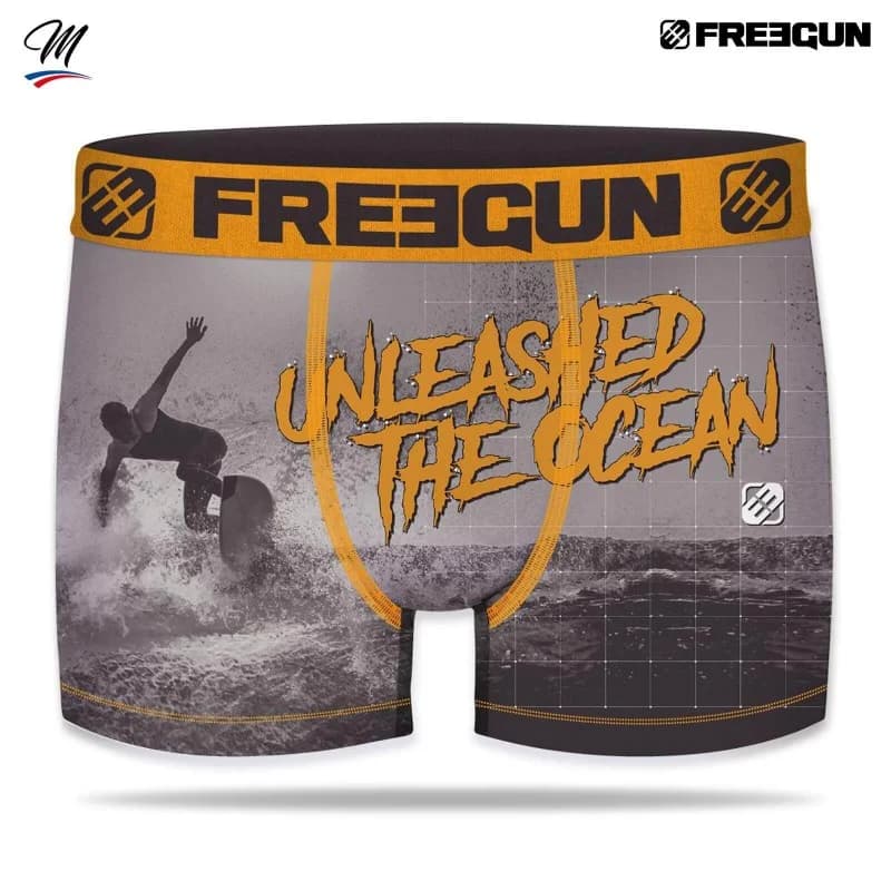 Freegun - Boxer Homme Premium Summer "Surf & Ocean" M Gris