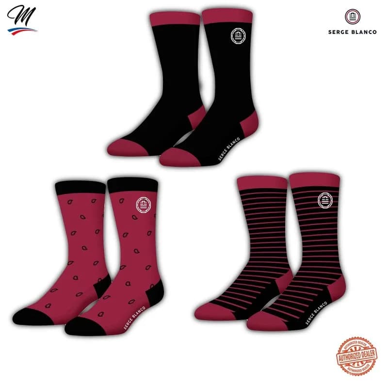 Serge Blanco - Lot de 3 paires de Chaussettes Homme en Coton "Rugby 15" 43-46 Rouge / Rouge Noir Stripe