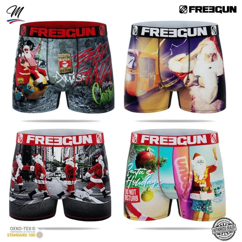 Freegun - Lot de 4 Boxers Garçon Collection de Noël Rouge 6-8 ans