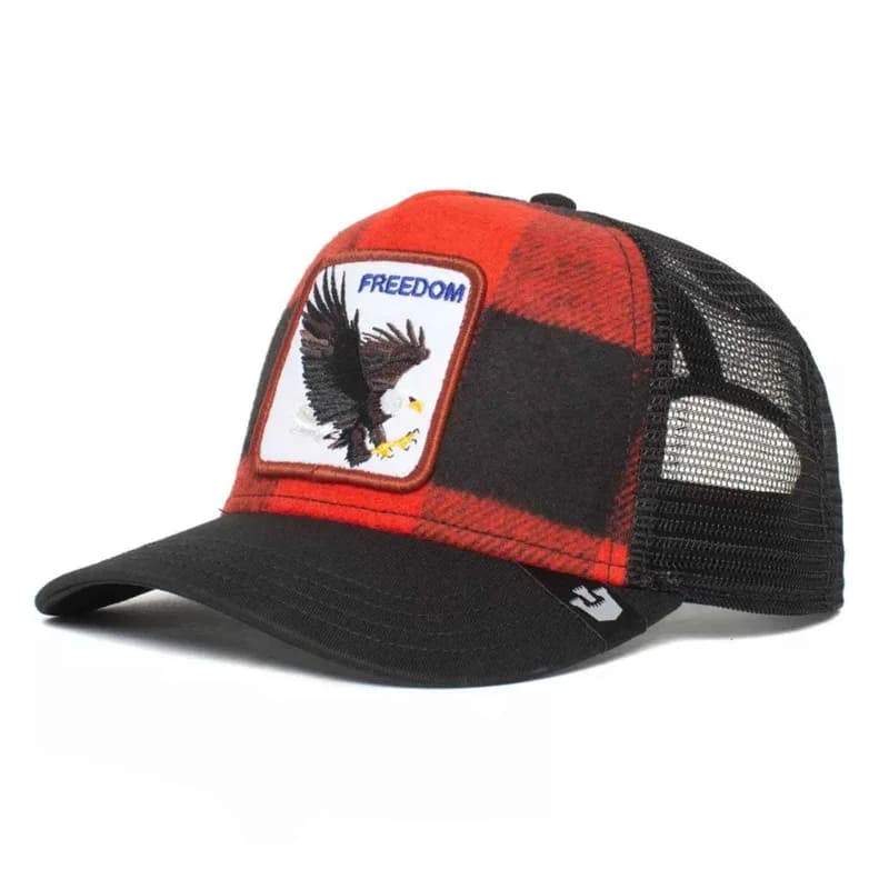 Goorin Bros - Casquette Trucker à Carreaux FREEDOM - Aigle "Ski Free" Noir et Rouge Taille Unique
