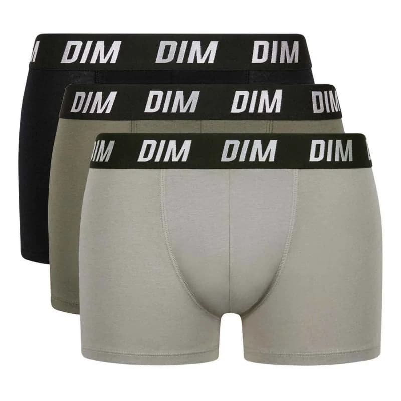 Dim - Lot de 3 Boxers Homme Coton "Sport Regul'Aktiv" S Noir / Vert Olive / Taupe