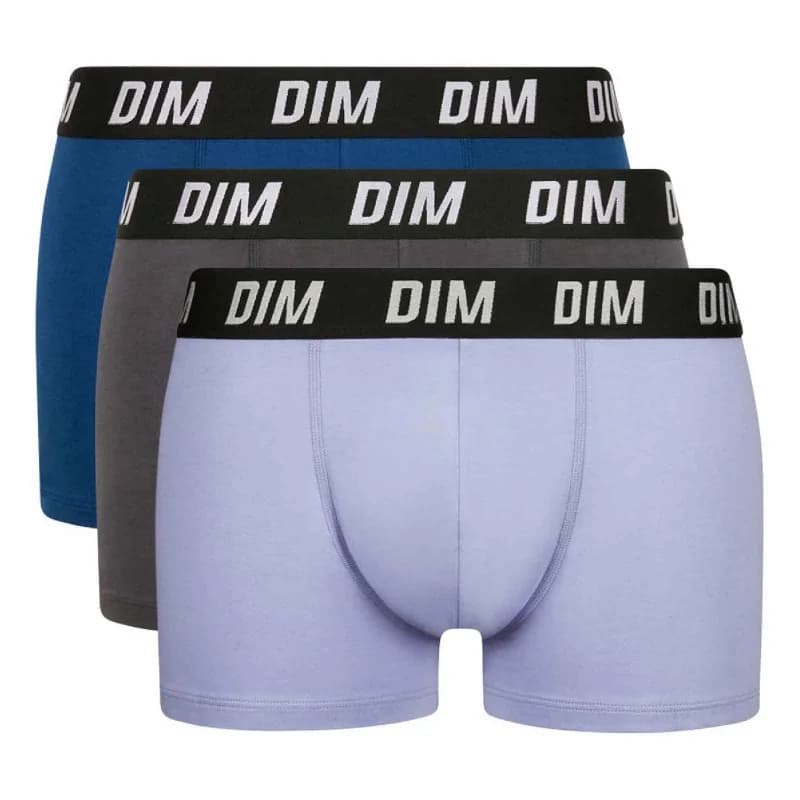 Dim - Lot de 3 Boxers Homme Coton "Sport Regul'Aktiv" XXL Bleu Mauve / Bleu Poseidon / Bleu Parme