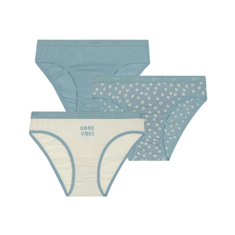 Dim - Lot de 3 Culottes Fille Fantaisie Coton Stretch "Les Pockets" 14 ans Blue Flowers/Creamy Sea/Sea