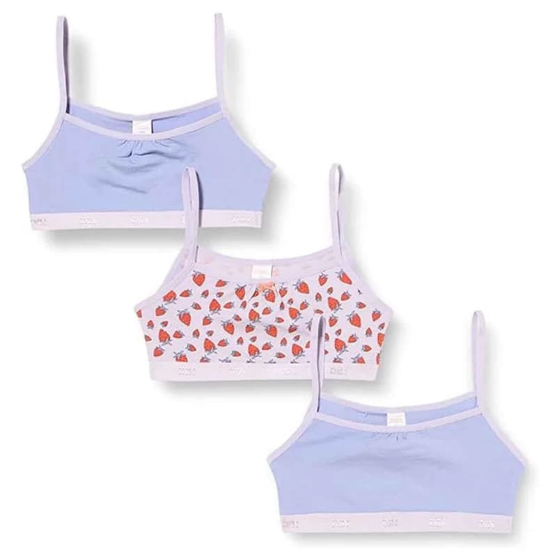 Dim - Lot de 3 Brassières Fille Coton Stretch "Les Pockets" 16 ans Strawberries/Lilas/Violet