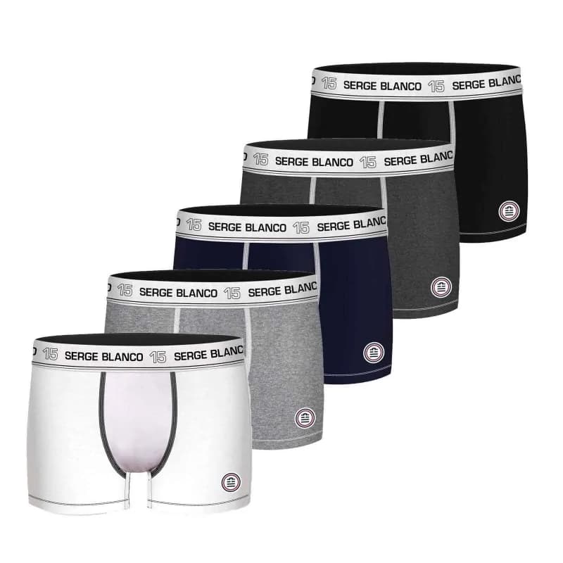 Serge Blanco - Lot de 5 Boxers Homme en Coton M Blanc