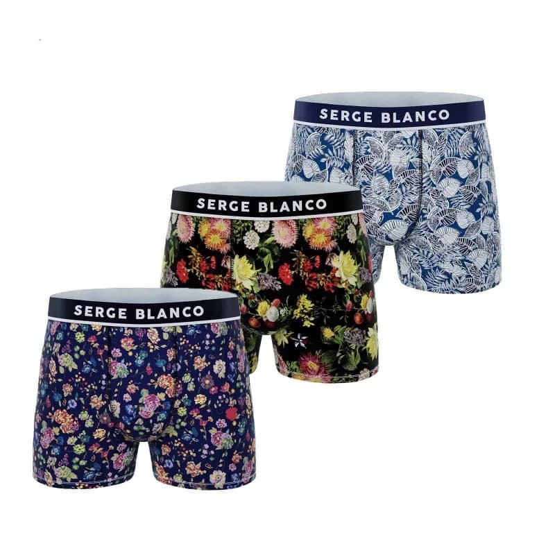 Serge Blanco - Lot de 3 Boxers Homme Microfibre L Bleu