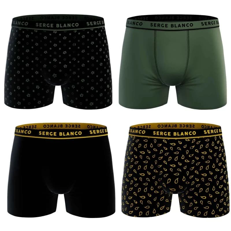 Serge Blanco - Lot de 4 Boxers Homme en Coton "Casual" XXL Kaki et Jaune