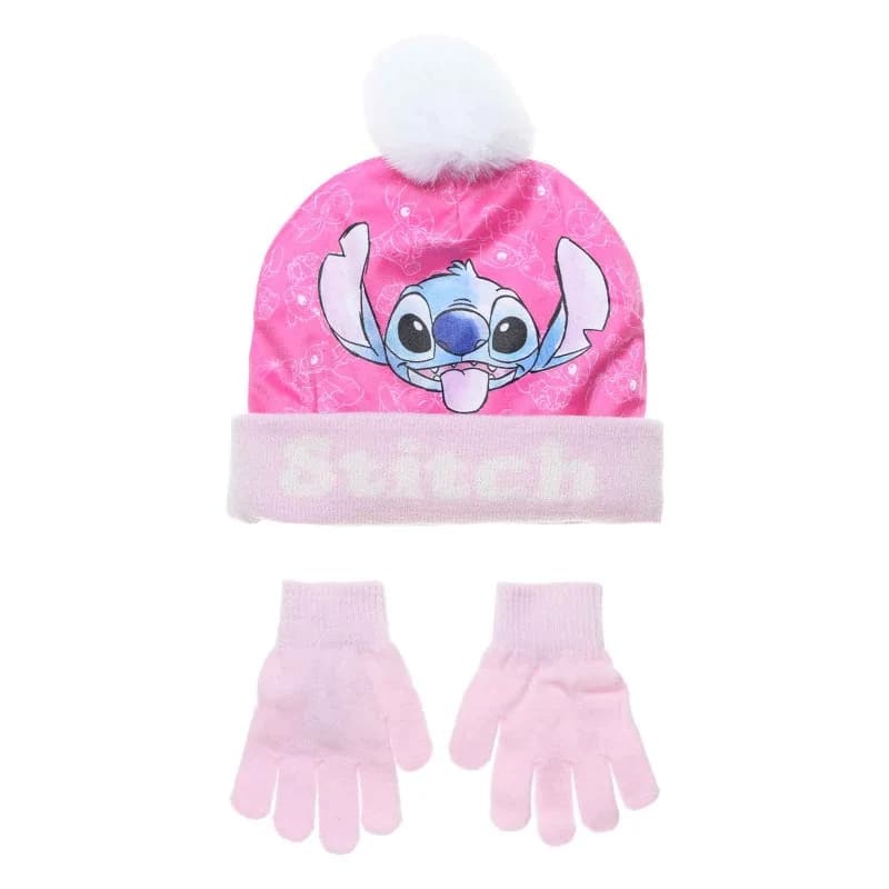 French Market - Ensemble Bonnet Gants Lilo & Stitch "Stitch" Rose 52 cm