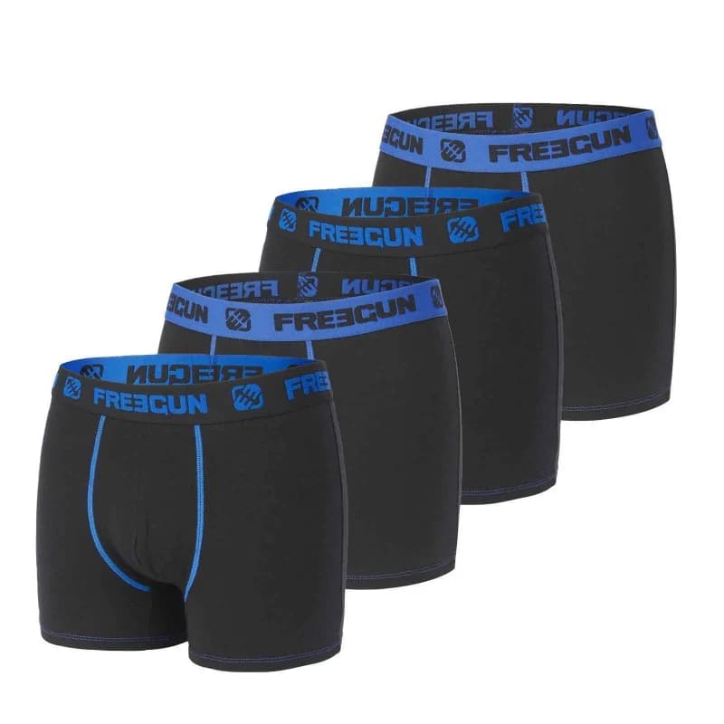Freegun - Lot de 4 Boxers Garçon Coton 10-12 ans Bleu et Noir