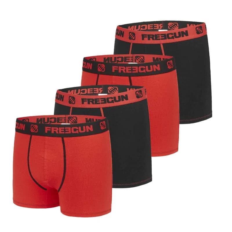Freegun - Lot de 4 Boxers Garçon Coton 10-12 ans Noir et Rouge