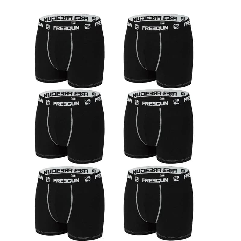 Freegun - Lot de 6 Boxers Garçon Coton Noir 10-12 ans