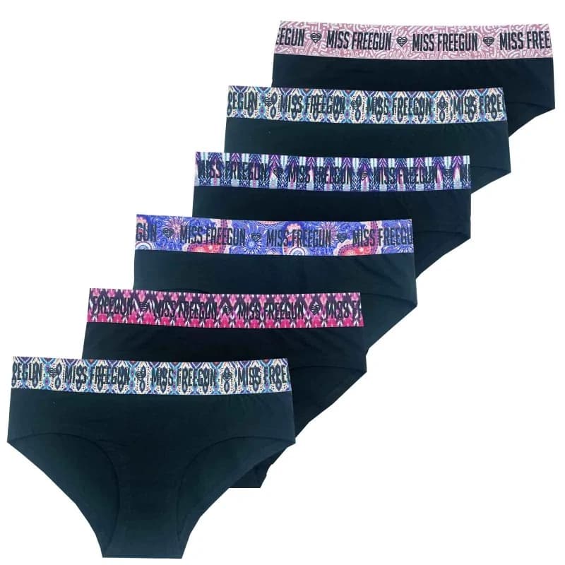 Freegun - Lot de 6 Boxers Femme en Coton L Noir
