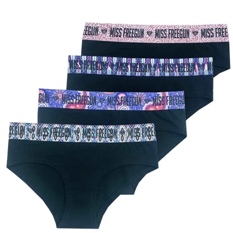 Freegun - Lot de 4 Boxers Femme en Coton M Noir