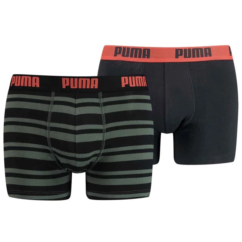 PUMA - Lot de 2 Boxers Homme Coton "Heritage Stripe" XL Stripe Army Vert