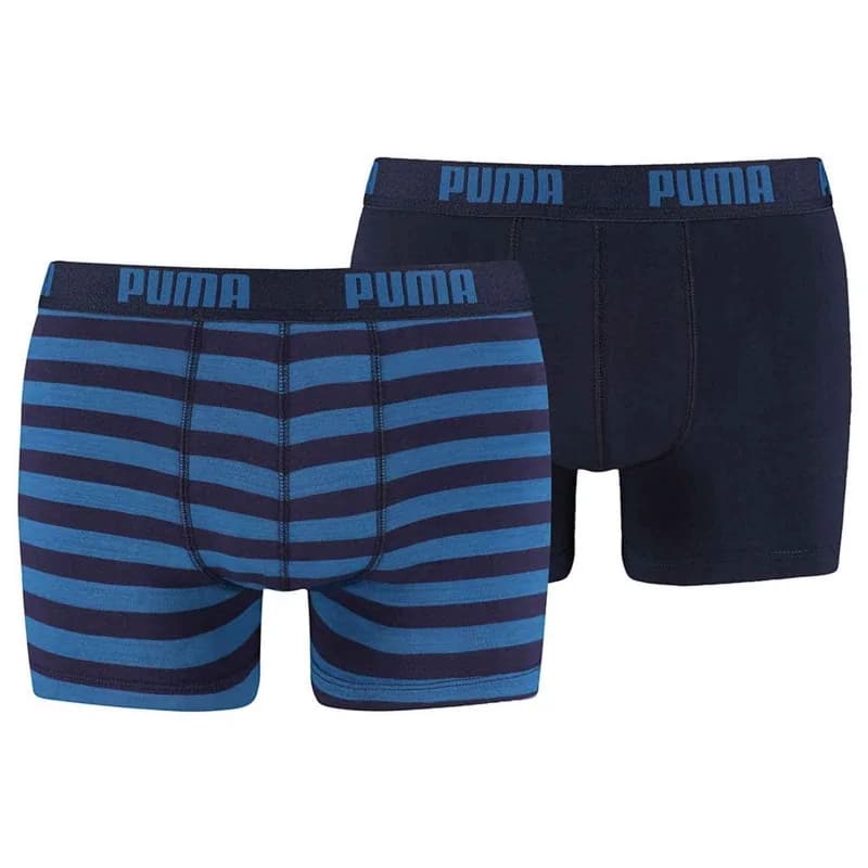 PUMA - Lot de 2 Boxers Homme Coton "Heritage Stripe" L Stripe Bleu Denim