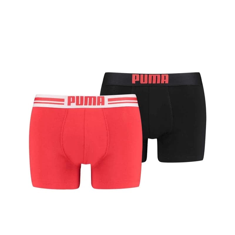 PUMA - Lot de 2 Boxers Homme Coton "Placed Logo" L Placed Logo Rouge