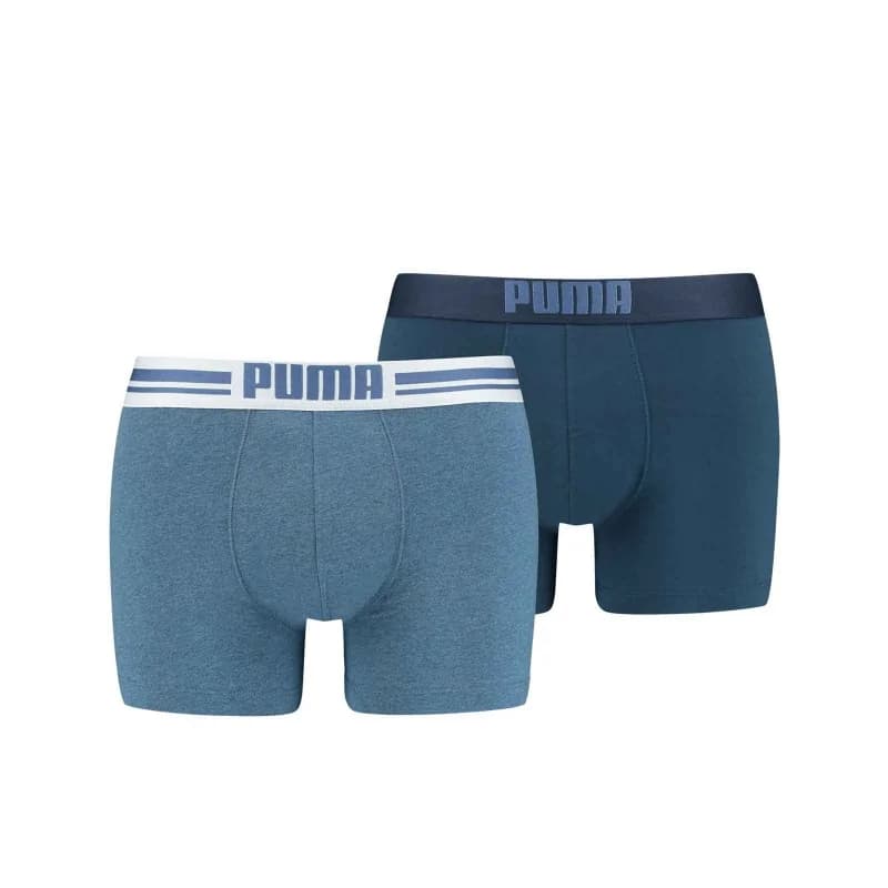 PUMA - Lot de 2 Boxers Homme Coton "Placed Logo" M Placed Logo Bleu Denim
