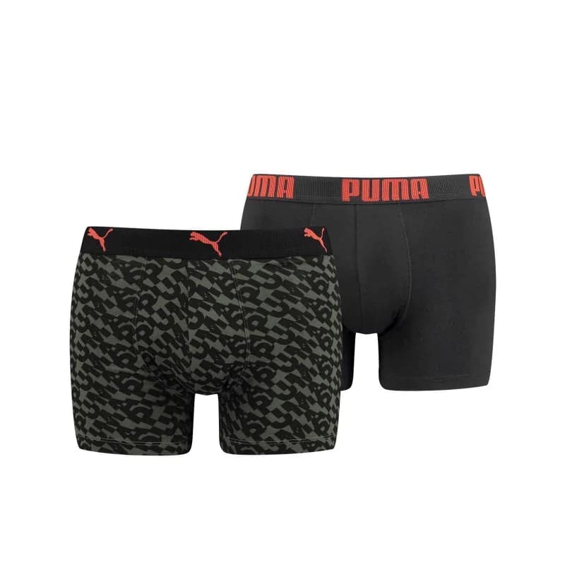 PUMA - Lot de 2 Boxers Homme Coton "Logo AOP" XL Logo AOP Vert Armé