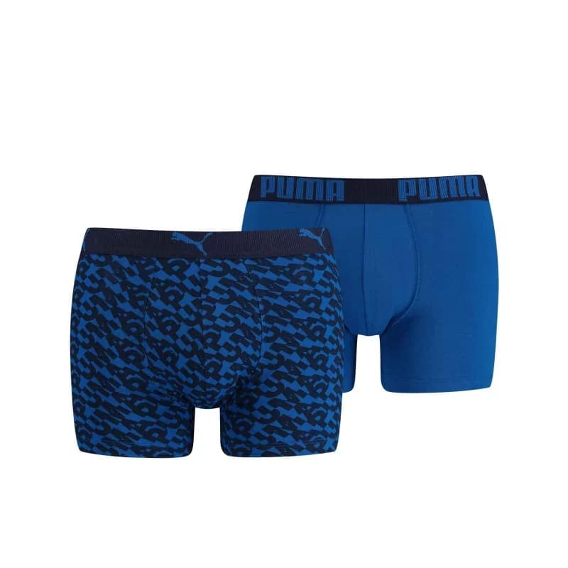 PUMA - Lot de 2 Boxers Homme Coton "Logo AOP" M Logo AOP Bleu