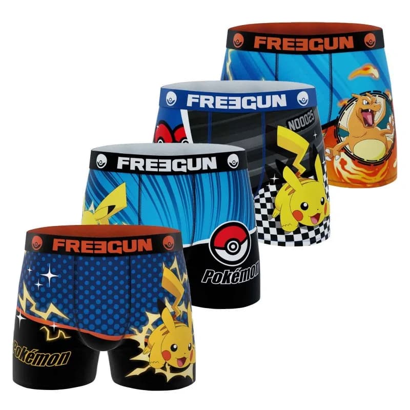 Freegun - Lot de 4 Boxers Garçon Pokemon Pikachu Jaune 10-12 ans