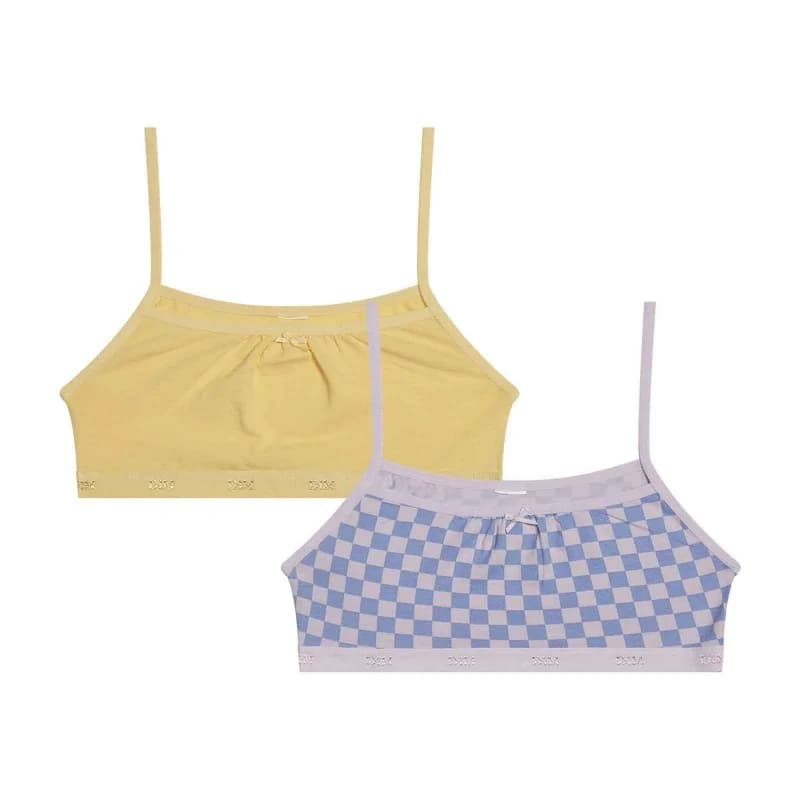 Dim - Lot de 2 Brassières Fille Coton Stretch "Les Pockets" 16 ans Damier Jaune