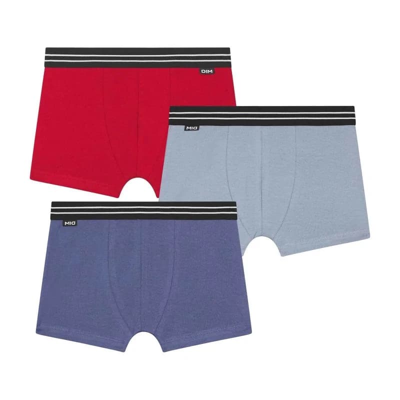 Dim - Lot de 3 Boxers Garçon Ecodim Coton Stretch 8 ans Bleu turquin/Bleu provence/Rouge carmin