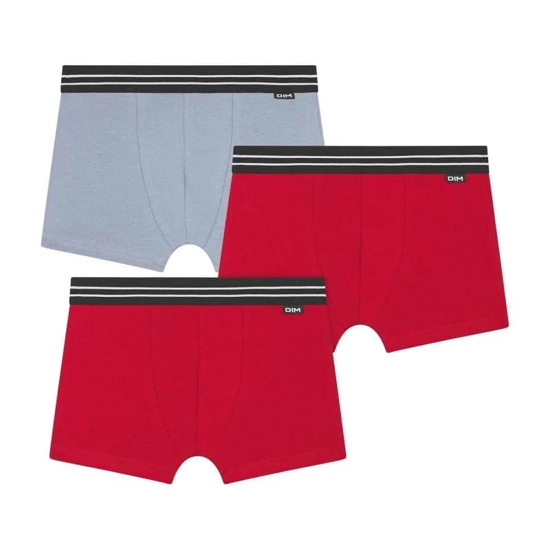 Dim - Lot de 3 Boxers Garçon Ecodim Coton Stretch 4-5 ans Rouge carmin/Rouge carmin/Bleu provence