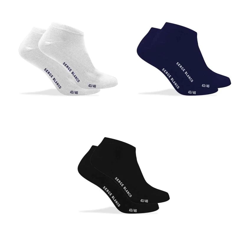 Serge Blanco - Lot de 3 paires de Chaussettes Courtes en coton 39-42 Multicouleur