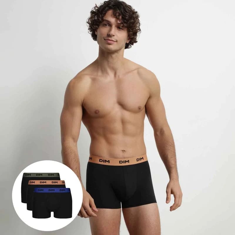 Dim - Lot de 3 Boxers Homme Mix & Colors XL Noir ceinture Bleu Indigo / Noisette / Vert Tennis