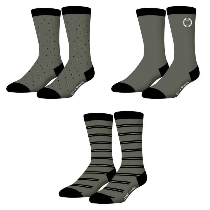 Serge Blanco - Lot de 3 paires de Chaussettes Homme en Coton "Rugby Square" Kaki 39-42
