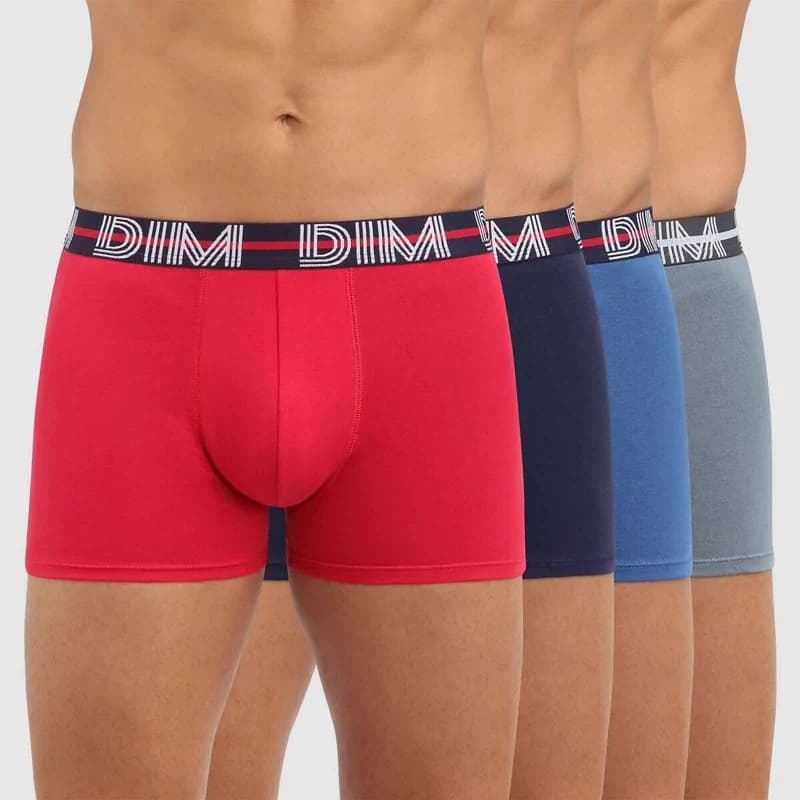 Dim - Lot de 4 Boxers Homme "Mix & Powerfull" L Rouge/Bleu/Bleu/Gris