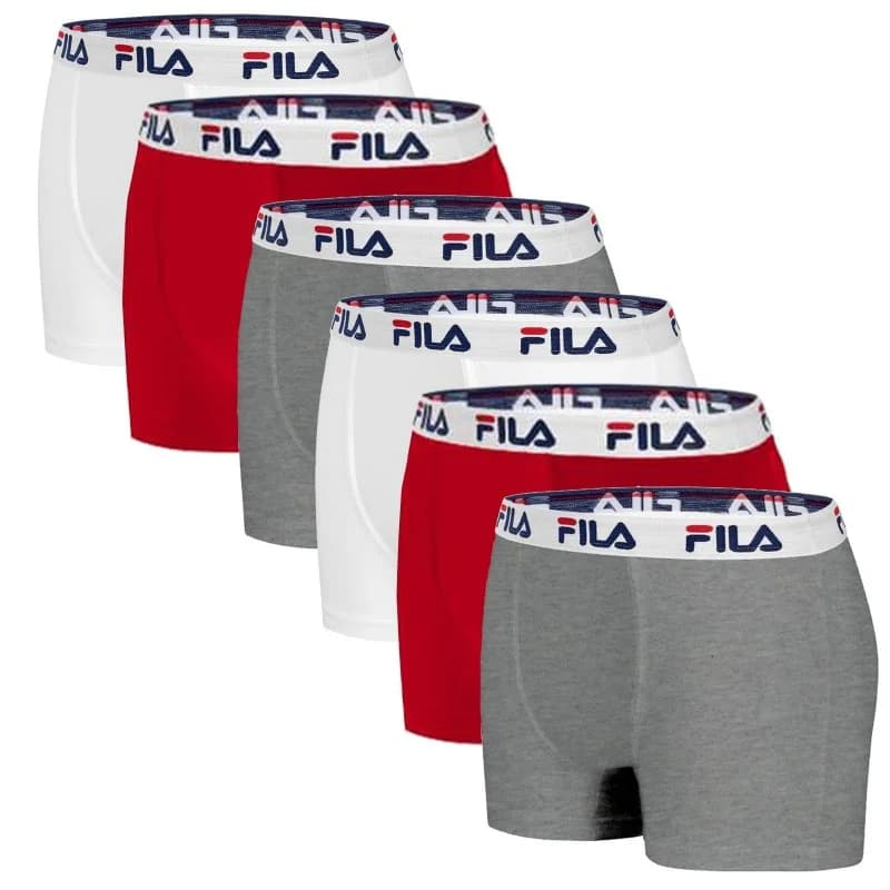 Fila - Lot de 6 Boxers Homme Coton S FILA Gris/Blanc/Rouge