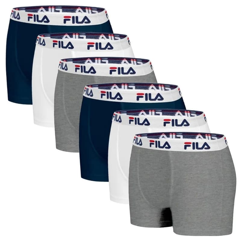 Fila - Lot de 6 Boxers Homme Coton S FILA Navy/Gris/Blanc