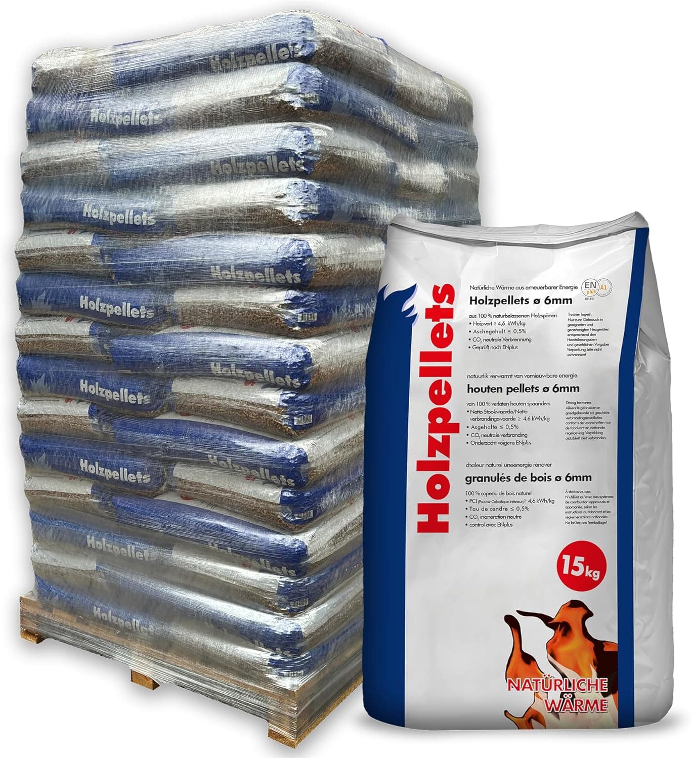 Holzpellets 70 x 15 kg – 6 mm – Gesamtmenge: 1050 kg