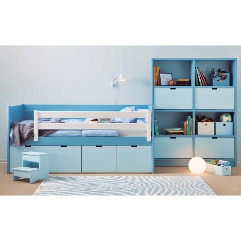 ASORAL - Lit enfant avec casiers Bahia & bibliothèque - 20 coloris