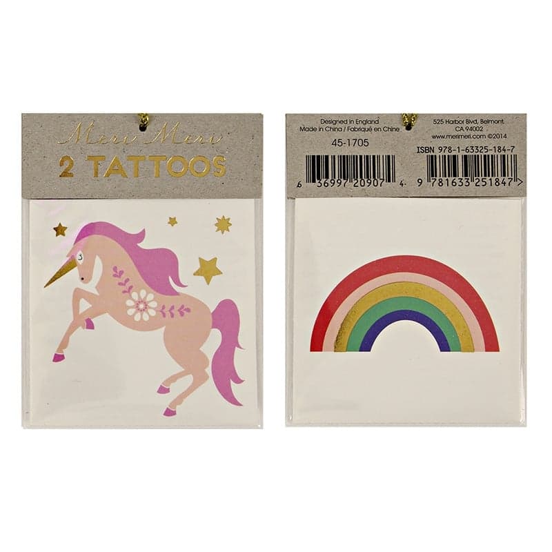 Meri Meri - Tatouages Licorne et Arc en ciel