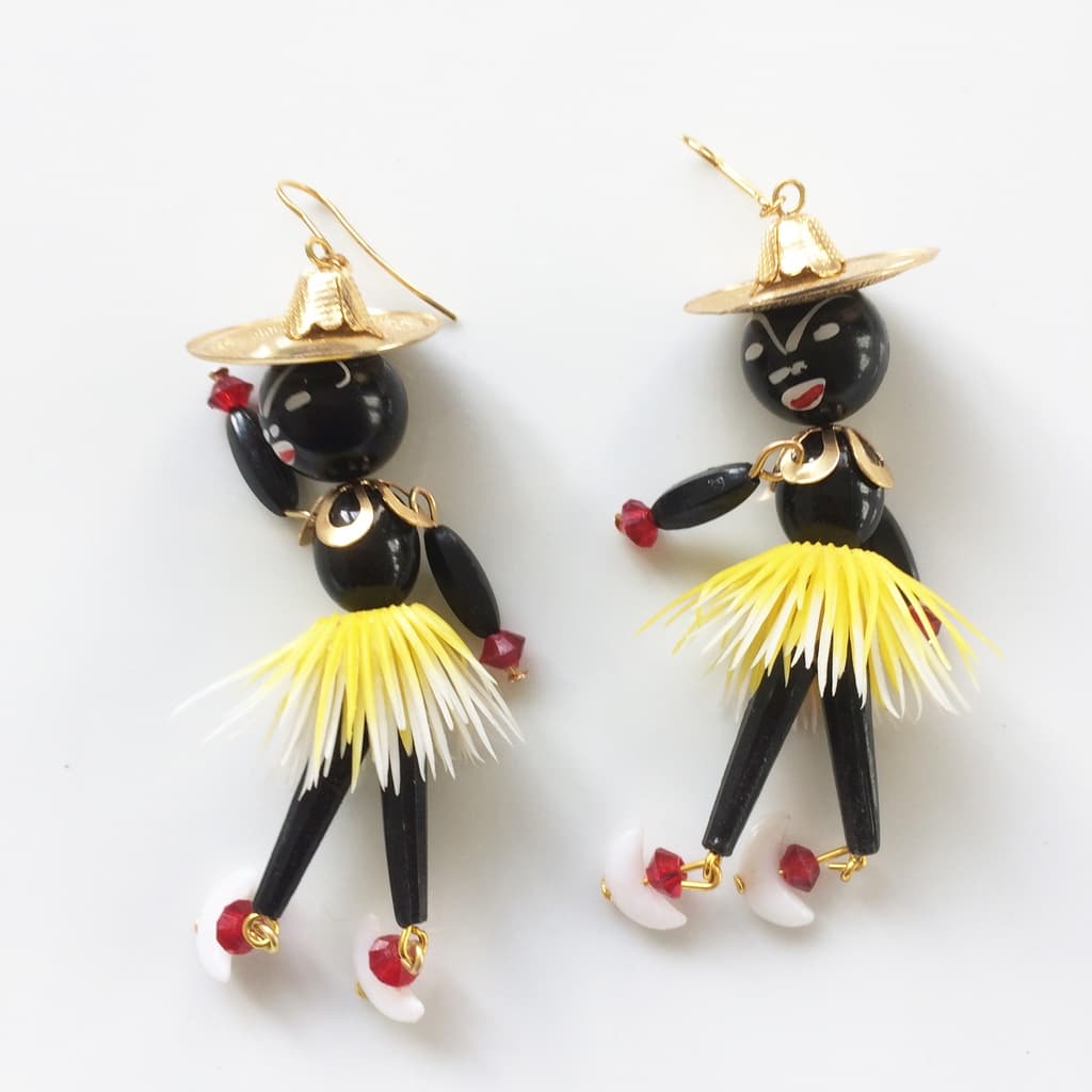 Longues Boucles d'oreilles poupées ZOULOU - Jaune